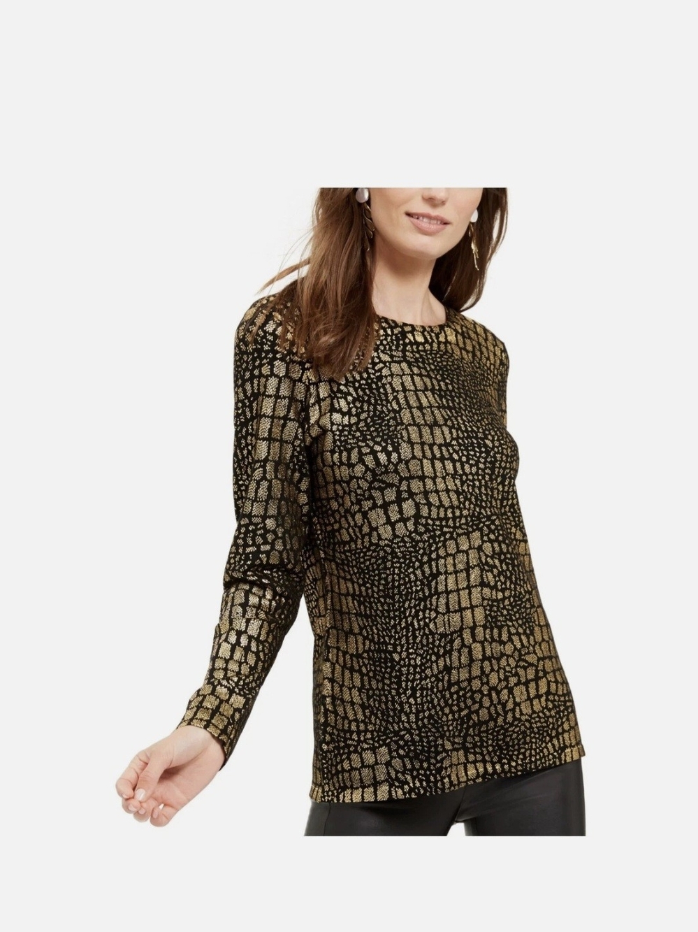 INC International Concepts Women's Black Sweater with Gold Pattern